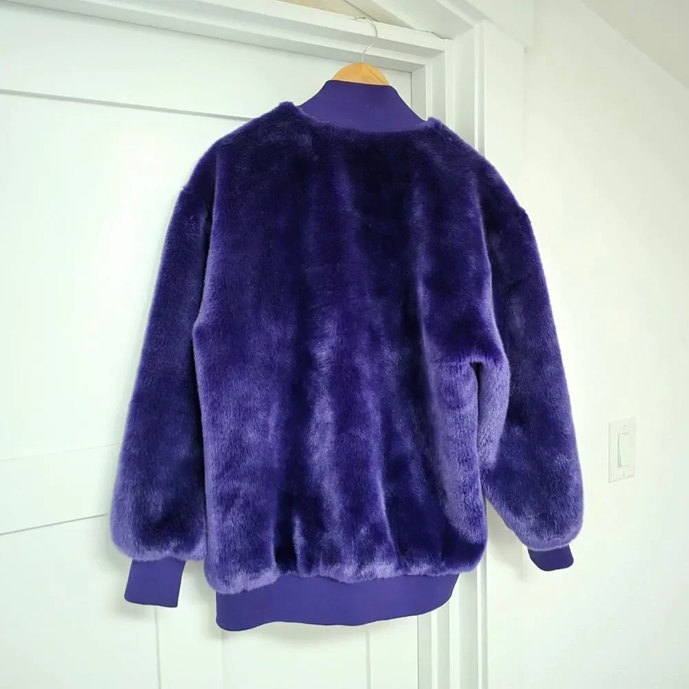 Tibi Luxe Faux Fur Mid Length Sporty Bomber Jacket in Purple - Picture 8 of 13